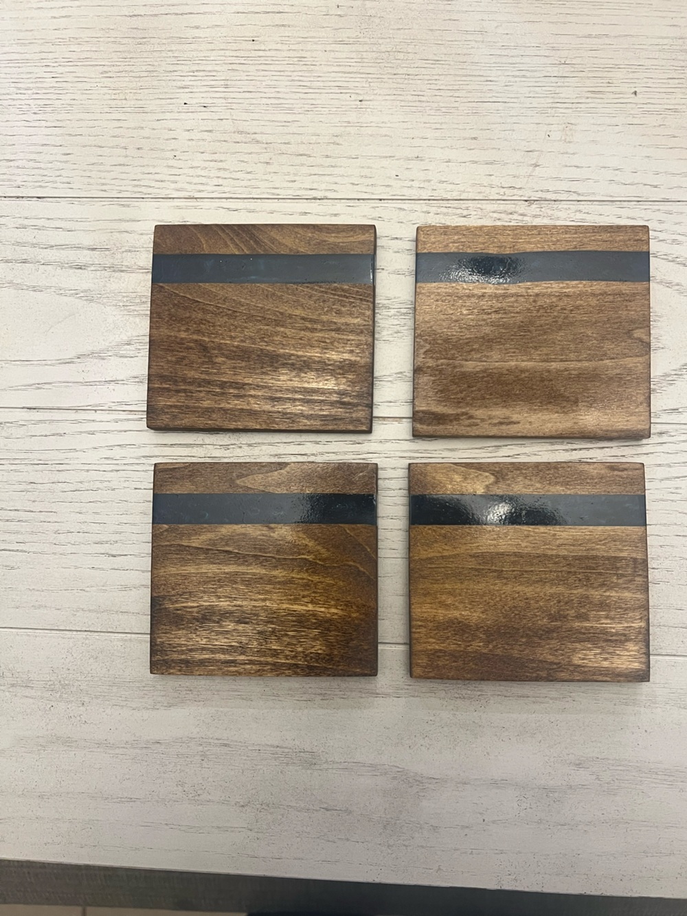 Handmade Wood & Blue Resin Coasters Set of 4 Coastal Epoxy Drink Coasters